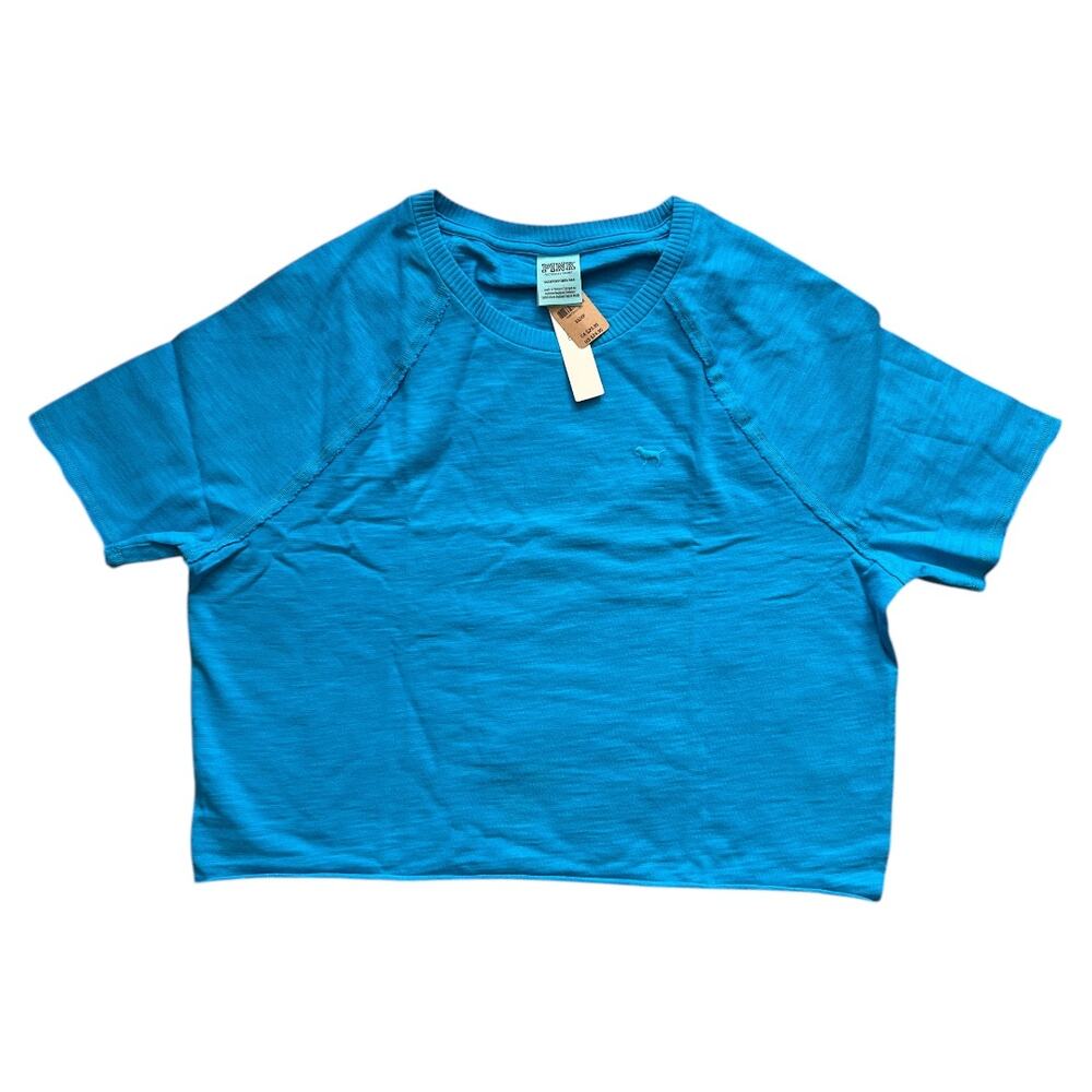 Victoria's Secret Pink Blue Cotton Crew Neck Crop Top, XS